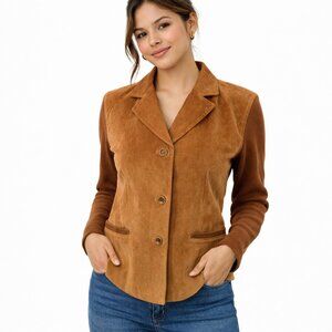Siena Studio Suede Merino Wool Sweater Blazer Size Small Caramel Brown Western